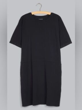 Eileen Fisher Black Organic Cotton Stretch Jersey Rib Dress Medium EUC
